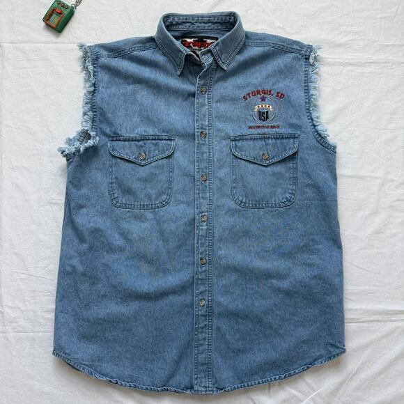 2006 Sturgis Motorcycle Rally Sleeveless Denim Shirt - M - Picture 3 of 6